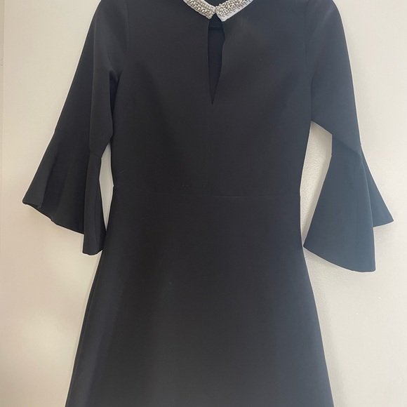 Black Zara Basic Mini Dress with Bell Sleeves and Bedazzled Collar - Picture 6 of 6